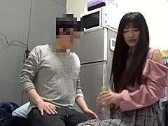 Japanese lady gets picked up and fucked hard in the bathroom