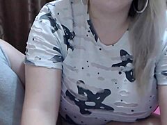 Big-breasted amateur teen with curves masturbates on webcam