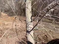 Whitecock action in the woods with a virgin brunette