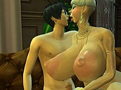 Older woman indulges in a steamy encounter with a busty mayor in the Sims 4