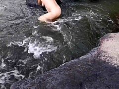 Nude Couple's Outdoor Adventure with Cumshot