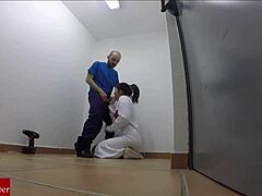 Spanish exhibitionist nurse gets caught by the maintenance man