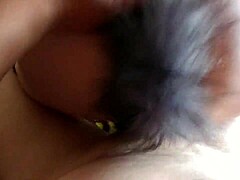 Big tits blonde gets an anal creampie in close-up