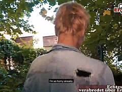 Tattooed and slender German milf meets up for a public pick-up