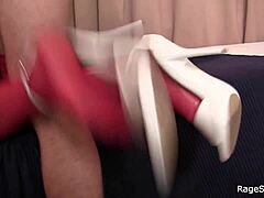 Hardcore sex and rough blowjob with Czech wife in red lingerie