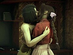Fuld video af Rinoa og Aeriths lesbiske trekant med dobbelt blowjob og cunnilingus