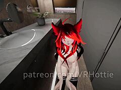 VR-chat sex med en rødhåret kvinde på et offentligt toilet
