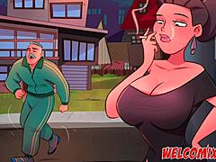 Watch a hot mature woman enjoys smoking and having sex in this cartoon porn video