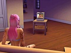 Egirl sexorosa enjoys solo play and facial cumshot in The Sims 4