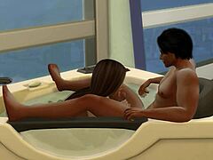 The Sims cartoon girl gives a blowjob in a Jacuzzi