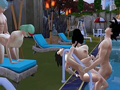 Video Hentai: Bulma dan ibu tirinya melakukan threesome liar dengan tetangga di kolam renang
