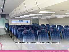 Însoțitoarea de bord din desene animate într-un trio erotic cu stewardese