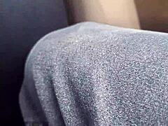 Middle-aged man struggles with anal penetration on public bus