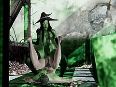Szexi Halloween témájú 3D-s videó egy boszorkányról, akit egy démon baszik