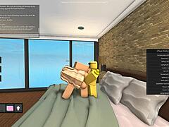 Cartoon Lego animation of a blonde character engaging in sexual activity